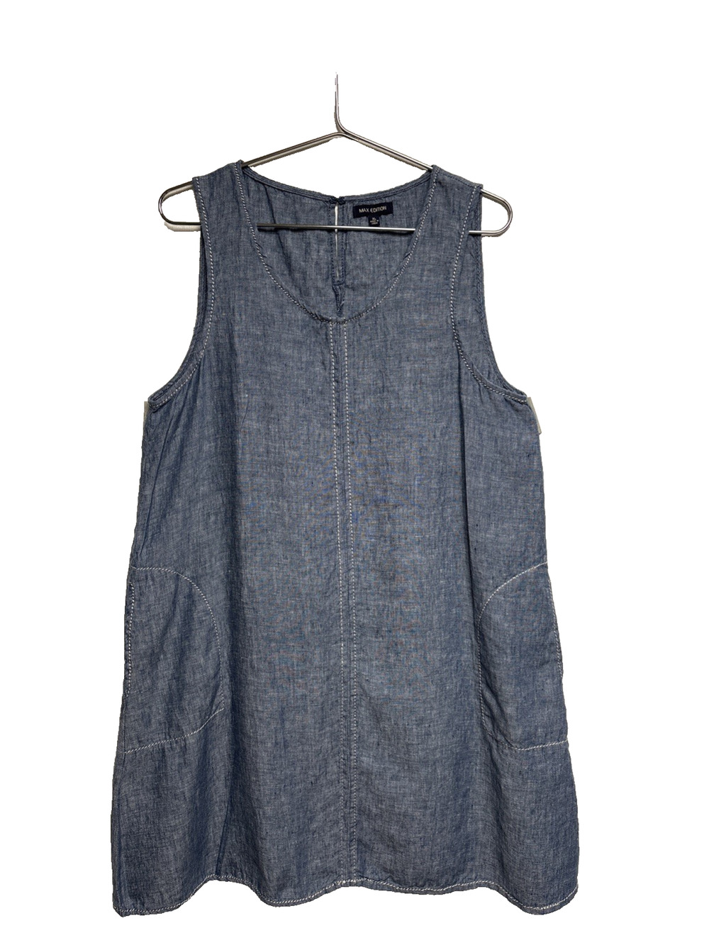 Max Edition 100% Linen Blue Denim Women's Chambray Style Shift - Size XL